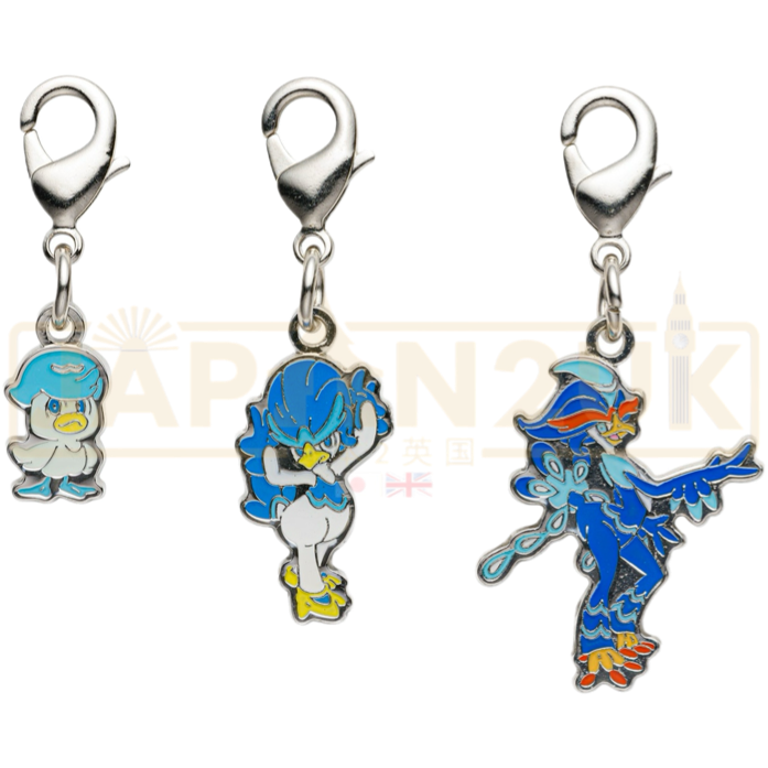 Pokemon Center Japan - 0912 / 0913 / 0914 Quaxly, Quaxwell & Quaquaval Metal Charm/Keychain