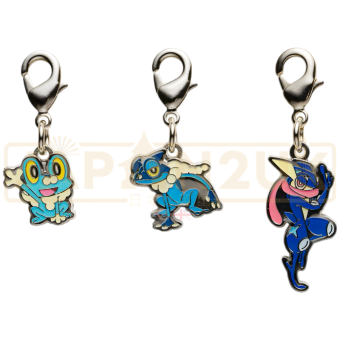 Pokemon Center Japan - 0656 / 0657 / 0658 Froakie, Frogadier & Greninja Metal Charm/Keychain