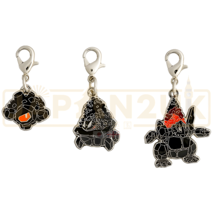 Pokemon Center Japan - 0837 / 0838 / 0839 Rolycoly, Carkol & Coalossal Metal Charm/Keychain