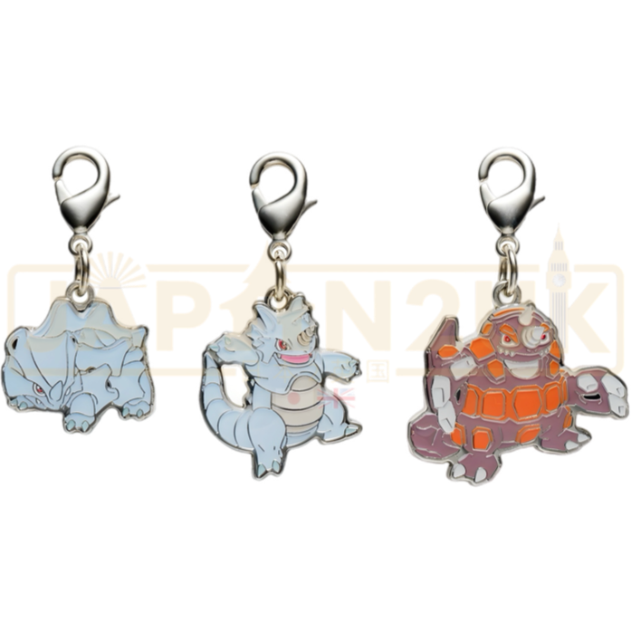 Pokemon Center Japan - 0111 / 0112 / 0464 Rhyhorn, Rhydon & Rhyperior Metal Charm/Keychain