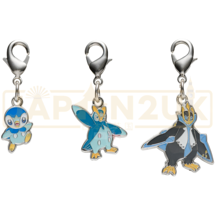 Pokemon Center Japan - 0393 / 0394 / 0395 Piplup, Prinplup & Empoleon Metal Charm/Keychain