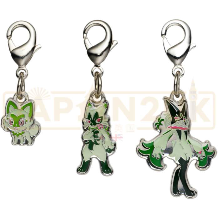 Pokemon Center Japan - 0906 / 0907 / 0908 Sprigatito, Floragato & Meowscarada Metal Charm/Keychain