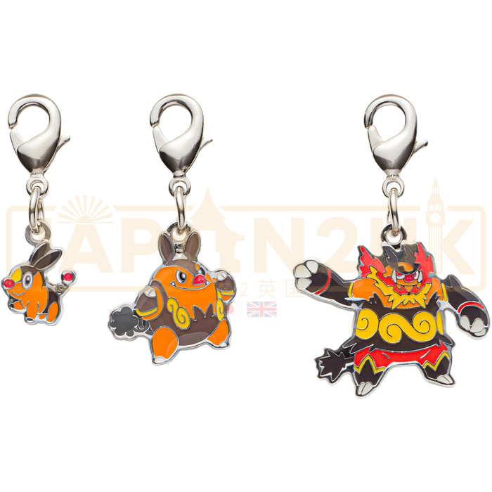 Pokemon Center Japan - 0498 / 0499 / 0500 Tepig, Pignite & Emboar Metal Charm/Keychain